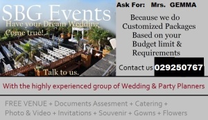 sbg events hall calling card business card